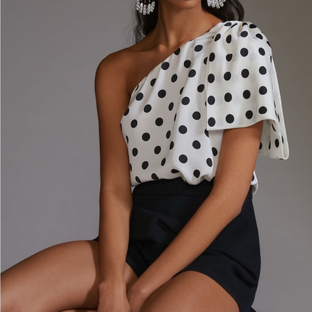Sachin & Babi Polka Dot One-Shoulder Blouse